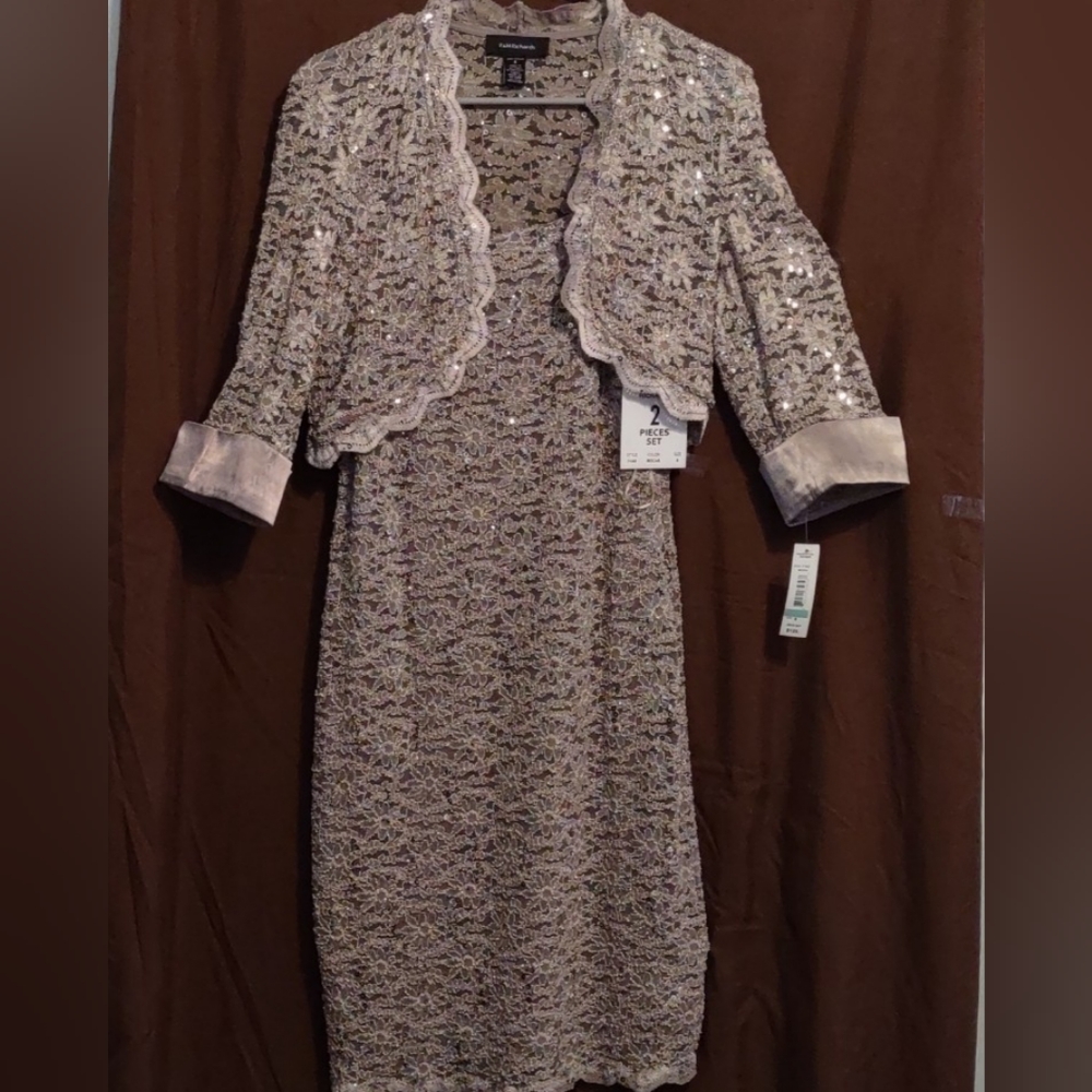 R&M Richards Lace Sequin Dress with Matching Boloro